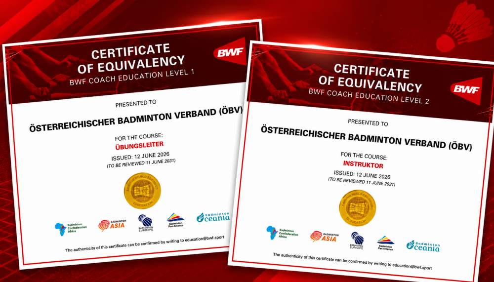 ÜbungsleiterInnen und InstruktorInnen international eingestuft BWF-Anerkennung für ÖBV-Ausbildungen